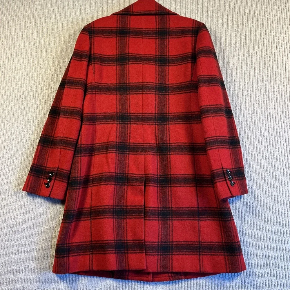 Talbots Coat Women's 8 Red Plaid Mid Length Wool Nylon Blend Jacket M